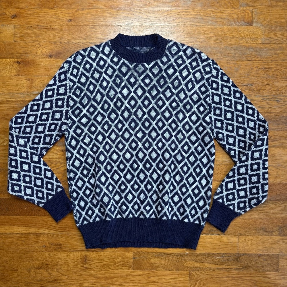 Vintage JCPenny 100% Orlon Acrylic Mens Sweater 1970s 1980s Retro Pattern XL